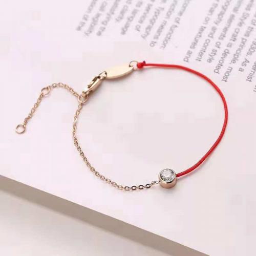 Titanium Steel Bracelet with Polyester Cord Round for woman & with rhinestone Length Approx 6 Inch Sold By PC