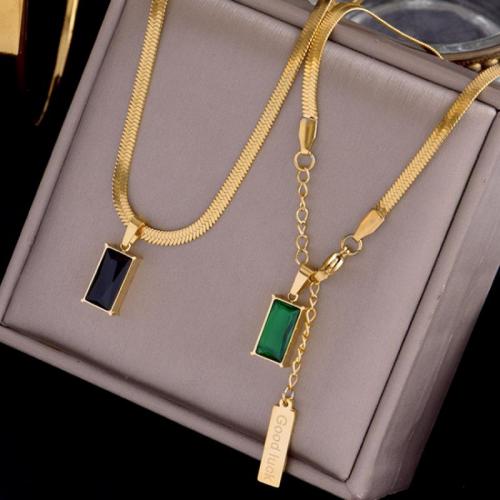 Titanium Steel Necklace, with Glass, with 2inch extender chain, Geometrical Pattern, gold color plated, snake chain & for woman, more colors for choice, Length:Approx 15.7 Inch, Sold By PC