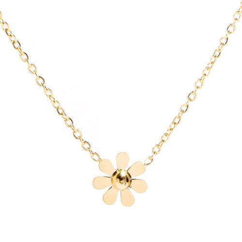 Titanium Steel Necklace with 2inch extender chain Flower 18K gold plated fashion jewelry & for woman Length Approx 15.7 Inch Sold By PC