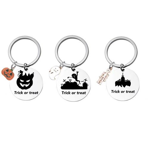 304 Stainless Steel Key Clasp, Flat Round, Halloween Design & Unisex & different styles for choice & enamel, original color, 30mm, Sold By PC