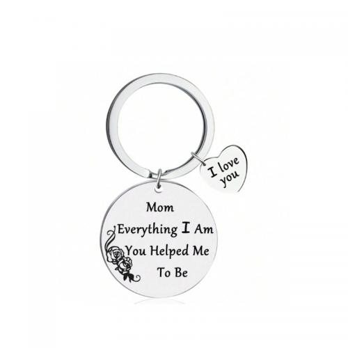 304 Stainless Steel Key Clasp Flat Round Mother Day Jewelry & with letter pattern & for woman original color Sold By PC