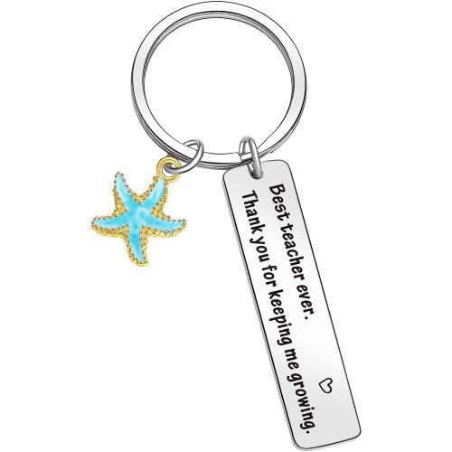 304 Stainless Steel Key Clasp, Starfish, Unisex & with letter pattern & enamel, 50mm, Sold By PC