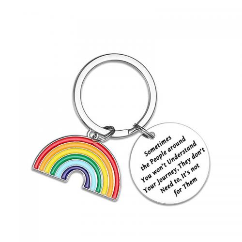 304 Stainless Steel Key Clasp Rainbow Unisex & with letter pattern & enamel original color Sold By PC
