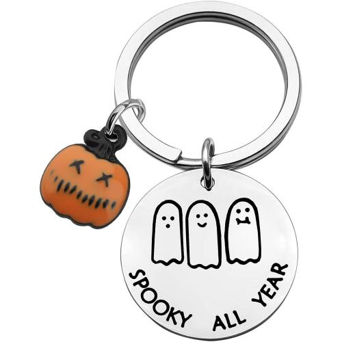 304 Stainless Steel Key Clasp, Flat Round, plated, Halloween Design & Unisex & with letter pattern & enamel, more colors for choice, 25x25mm, Sold By PC