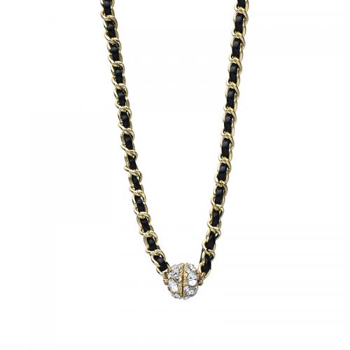 Zinklegierung Halskette, mit PU Leder, rund, goldfarben plattiert, mit Magnet & für Frau & mit Strass, Länge:ca. 15.4 ZollInch, verkauft von PC