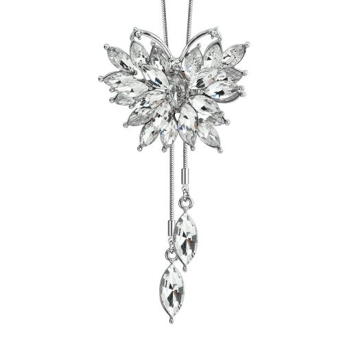 aleación de zinc collar, con Cristal, Mariposa, chapado en color de plata, para mujer & con diamantes de imitación, longitud aproximado 34.6 Inch, Vendido por UD