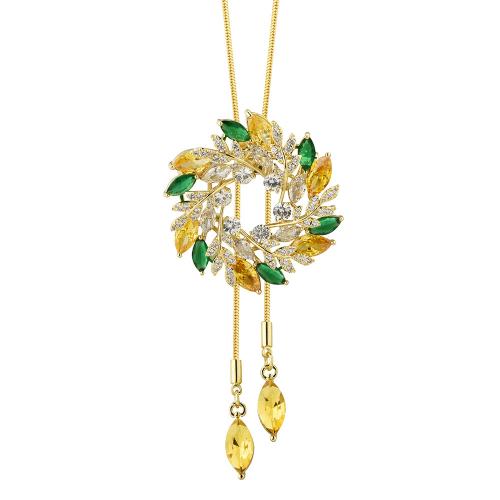 цинковый сплав Свитер ожерелье, с Кристаллы, Форма цветка, плакирован золотом, змея цепи & Женский & со стразами, длина:Приблизительно 33 дюймовый, продается PC