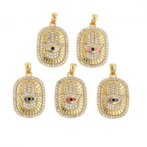 Evil Eye Pendants Brass Rectangle 18K gold plated fashion jewelry & DIY & micro pave cubic zirconia & enamel nickel lead & cadmium free Sold By PC