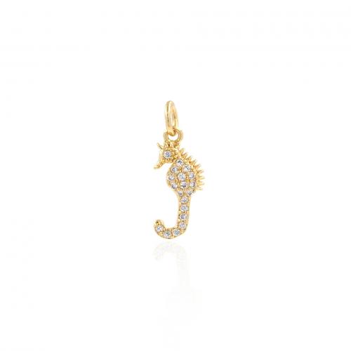 Cubic Zirconia Micro Pave Brass Pendant, Seahorse, 18K gold plated, fashion jewelry & DIY & micro pave cubic zirconia, nickel, lead & cadmium free, 7x17.50x2.20mm, Sold By PC