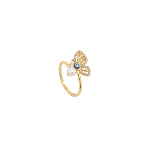 Evil Eye Jewelry Ring Finger, cobre, 18K banhado a ouro, joias de moda & micro pavimento em zircônia cúbica & para mulher & esmalte, níquel, chumbo e cádmio livre, inner diameter:17~20mm, vendido por PC