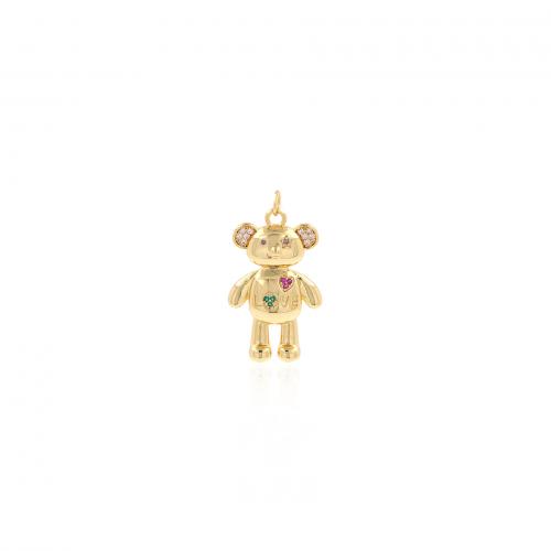 Cubic Zirconia Micro Pave Brass Pendant, Bear, 18K gold plated, fashion jewelry & DIY & micro pave cubic zirconia, mixed colors, nickel, lead & cadmium free, 18.30x33.40x3.80mm, Sold By PC