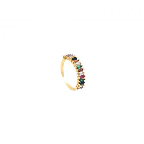 Krychlový Circonia Micro vydláždit mosazný prsten, Mosaz, 18K pozlacené, módní šperky & unisex & micro vydláždit kubické zirkony, smíšené barvy, nikl, olovo a kadmium zdarma, inner diameter:17~20mm, Prodáno By PC