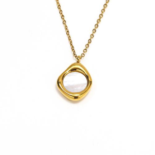Titanová ocel náhrdelník, Titanium ocel, s White Shell, 18K pozlacené, módní šperky & pro ženy, zlatý, Délka Cca 40 cm, Prodáno By PC