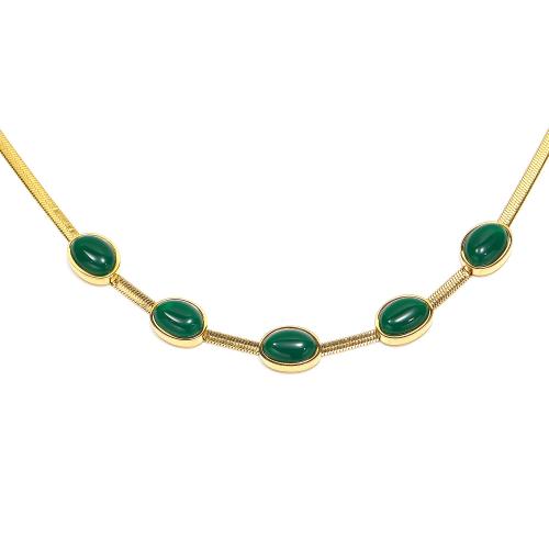 Titanium Steel Necklace with Emerald fashion jewelry & for woman golden Length Approx 40 cm Sold By PC