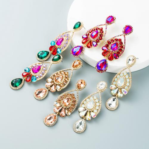 Tibetan Style Drop Earrings, with Glass Rhinestone, fashion jewelry & for woman & with rhinestone, more colors for choice, nickel, lead & cadmium free, 88x30mm, Sold By Pair