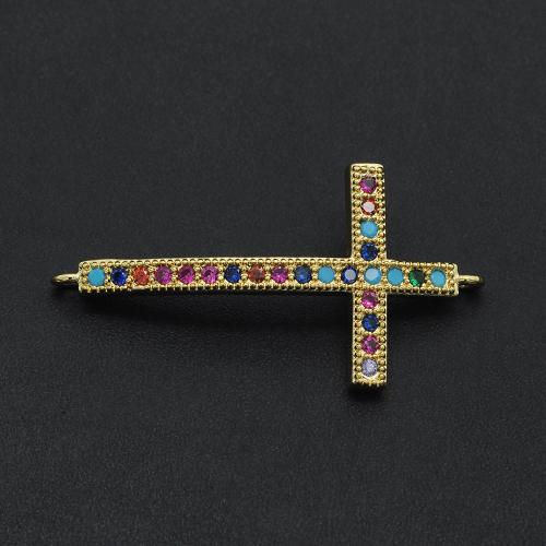 Brass Connector Cross plated DIY & micro pave cubic zirconia nickel lead & cadmium free Sold By PC