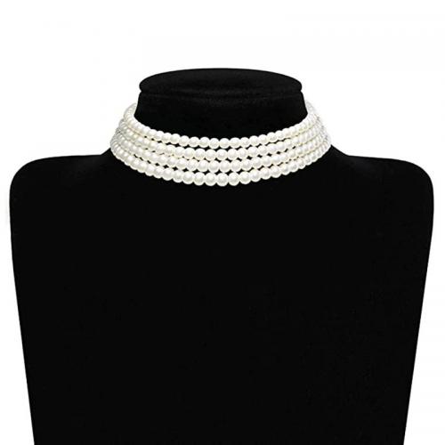 Zinc Alloy Jewelry Necklace with Plastic Pearl Round plated & for woman nickel lead & cadmium free Length 45 cm Sold By PC