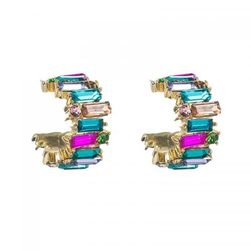 Tibetan Style Stud Earring, plated, for woman & with rhinestone, more colors for choice, nickel, lead & cadmium free, 20x20mm, Sold By Pair