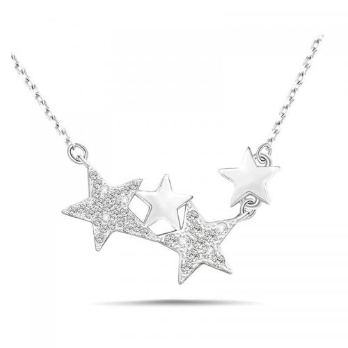 Zinklegierung Schmuck Halskette, Stern, plattiert, für Frau & mit Strass, keine, frei von Nickel, Blei & Kadmium, Länge:45 cm, verkauft von PC