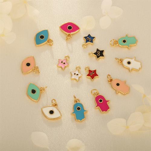 Evil Eye Pendants Brass gold color plated DIY & enamel nickel lead & cadmium free Sold By PC