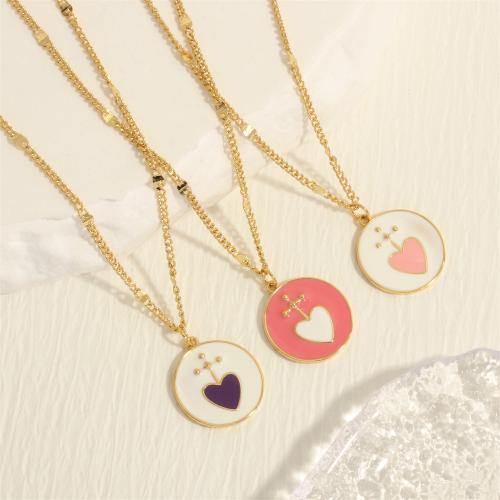 Brass Necklace Round gold color plated for woman & enamel nickel lead & cadmium free Length 45 cm Sold By PC