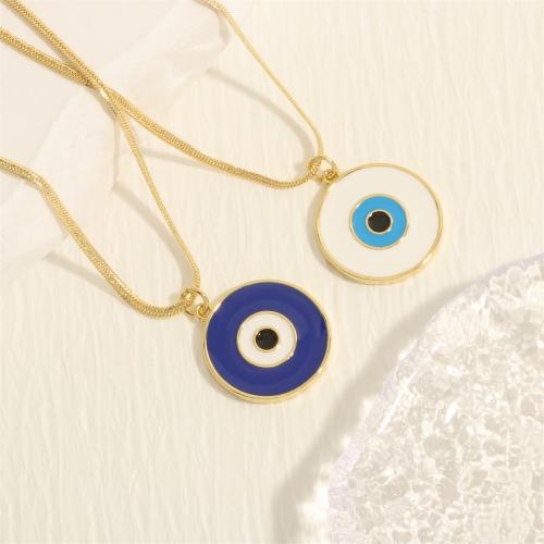 Evil Eye Jewelry Necklace Brass with 5CM extender chain Round plated evil eye pattern & for woman & enamel nickel lead & cadmium free Length 40 cm Sold By PC