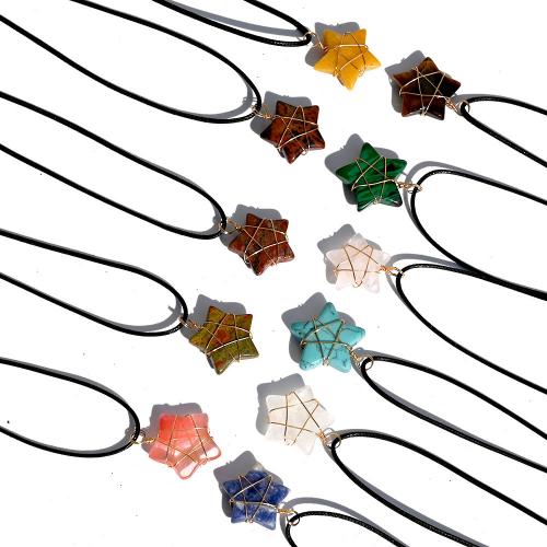Natural Gemstone Necklace, Natural Stone, with Wax Cord & Tibetan Style, with 5cm extender chain, Star, fashion jewelry & different materials for choice, more colors for choice, aboutuff1a25~28mm, Length:45 cm, Sold By PC