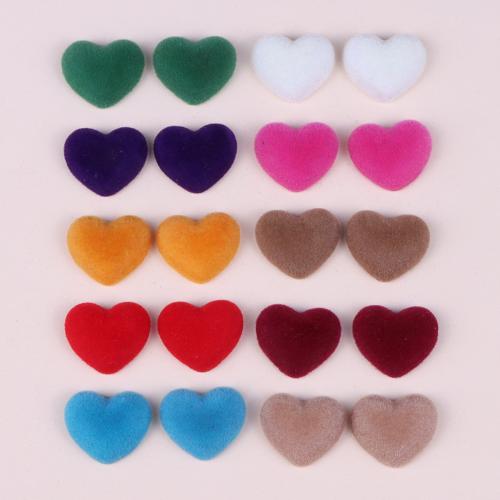 Mobiltelefon DIY sæt, Akryl, med Flocking Fabric, Heart, du kan DIY, flere farver til valg, 20x17mm, Ca. 10pc'er/Bag, Solgt af Bag