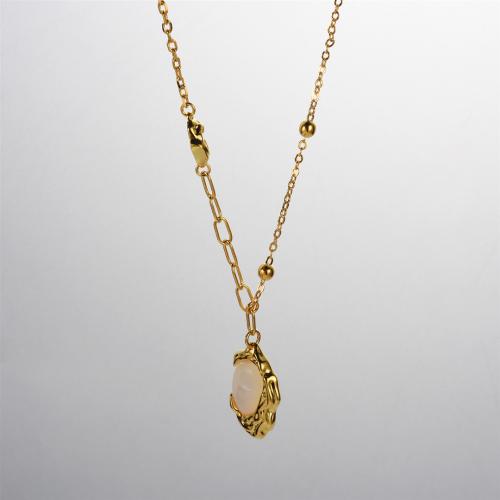 Brass Necklace, with White Shell, with 6CM extender chain, plated, for woman, golden, Length:Approx 40 cm, Sold By PC