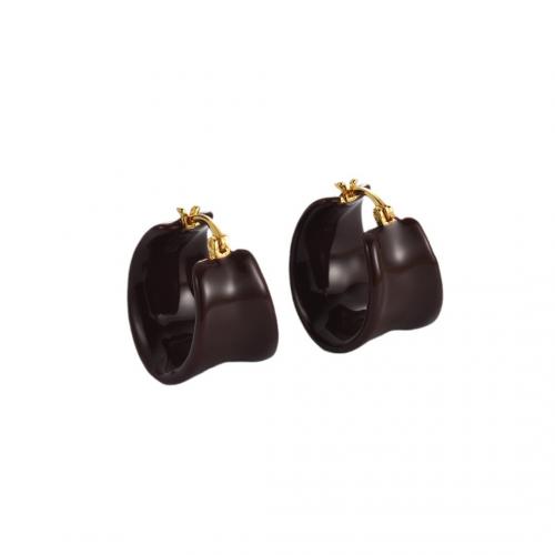 Laiton Leverback boucle d'oreille, Placage, pour femme & émail, brun, 24x16.50mm, Vendu par PC