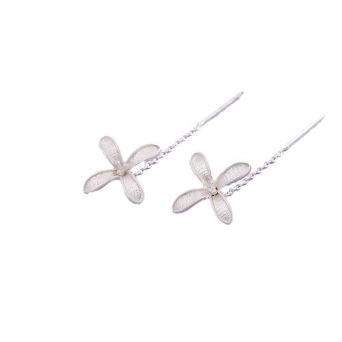 Brass Thread Through Earrings, petals, plated, for woman, silver color, 11x11mm, Sold By Pair