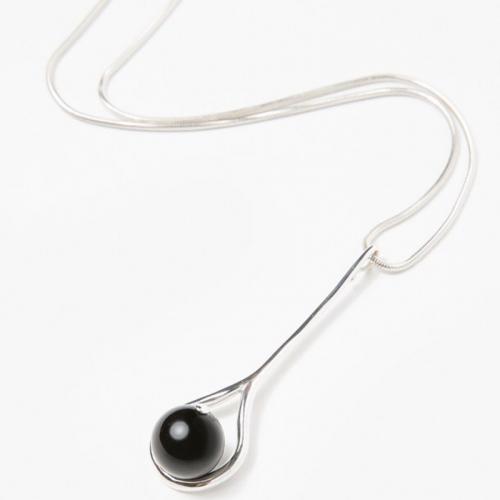 Pullover Kette Halskette, Messing, mit Schwarzer Achat, mit Verlängerungskettchen von 6CM, plattiert, für Frau, Silberfarbe, Länge ca. 91 cm, verkauft von PC