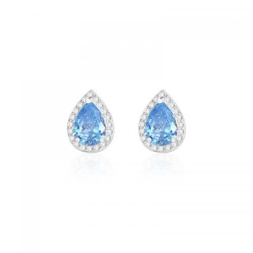 Cubic Zirconia Micro Pave Brass Earring, plated, micro pave cubic zirconia & for woman, platinum color, 7.50x10mm, Sold By Pair