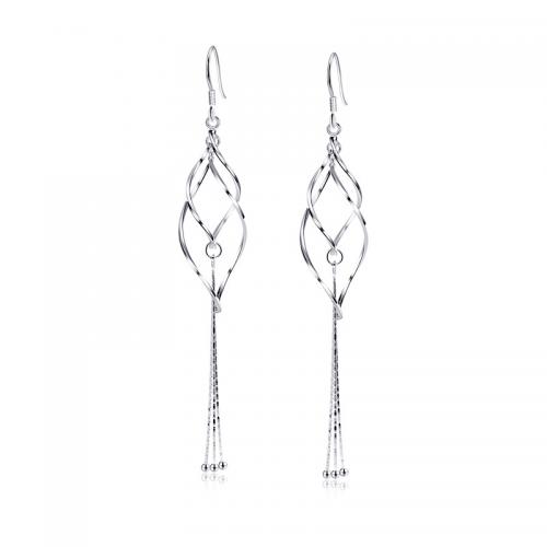 Brass Drop Earring, plated, for woman, platinum color, 100mm, Sold By Pair