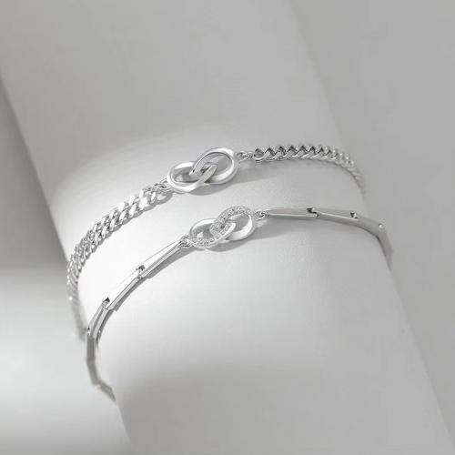Couple Bracelet and Bangle Brass plated Unisex & micro pave cubic zirconia platinum color Sold By PC
