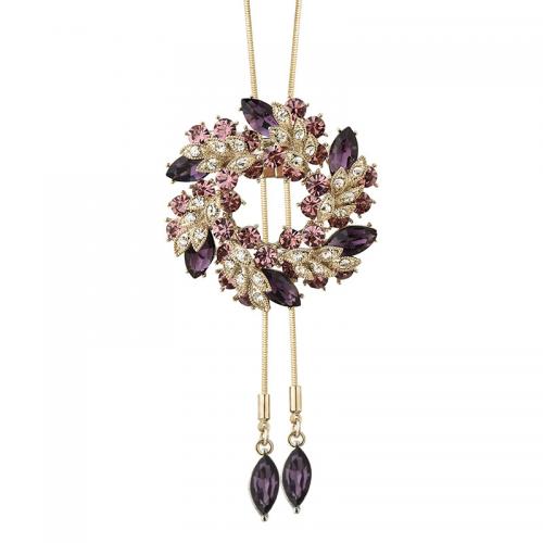 цинковый сплав Свитер ожерелье, с Кристаллы, Форма цветка, плакирован золотом, змея цепи & Женский & со стразами, длина:Приблизительно 33.9 дюймовый, продается PC