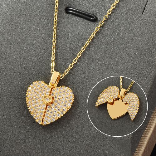 Titanium Steel Necklace real gold plated & micro pave cubic zirconia & for woman Length Approx 15.7 Inch Sold By PC