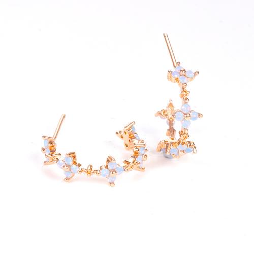 Brass Stud Earring Four Leaf Clover plated micro pave cubic zirconia & for woman Sold By Pair