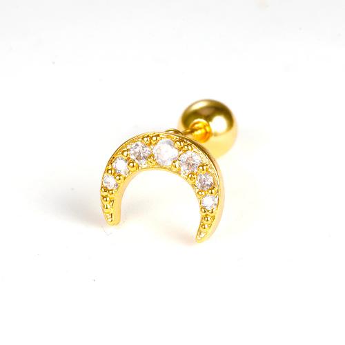 304 Stainless Steel Stud Earring Moon plated micro pave cubic zirconia & for woman Sold By PC