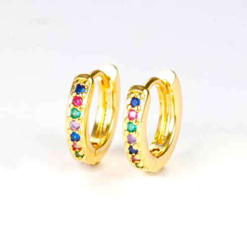Brass Huggie Hoop Earring plated & micro pave cubic zirconia & for woman Sold By Pair