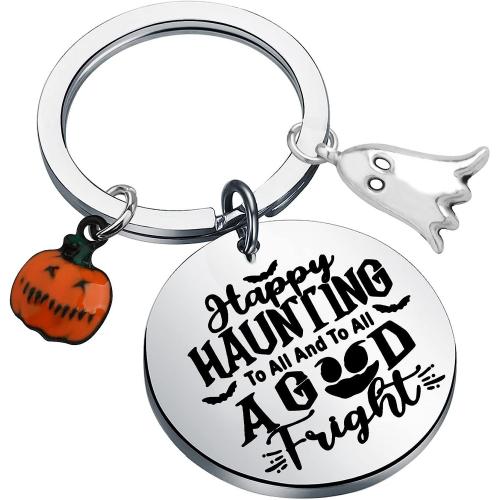 304 Stainless Steel Key Clasp Flat Round Halloween Design & Unisex & with letter pattern & enamel original color Sold By PC