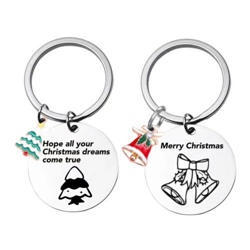304 Stainless Steel Key Clasp, Flat Round, Christmas Design & Unisex & different styles for choice & with letter pattern, 30mm, Sold By PC