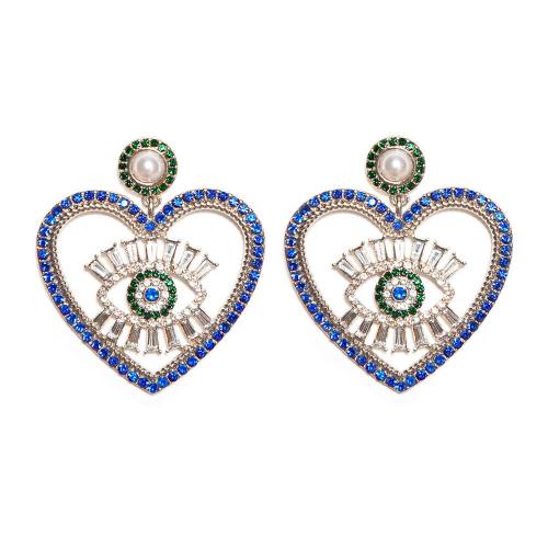 Rhinestone Drop Earring with Plastic Pearl & Brass Heart plated for woman & with rhinestone & hollow Sold By Pair