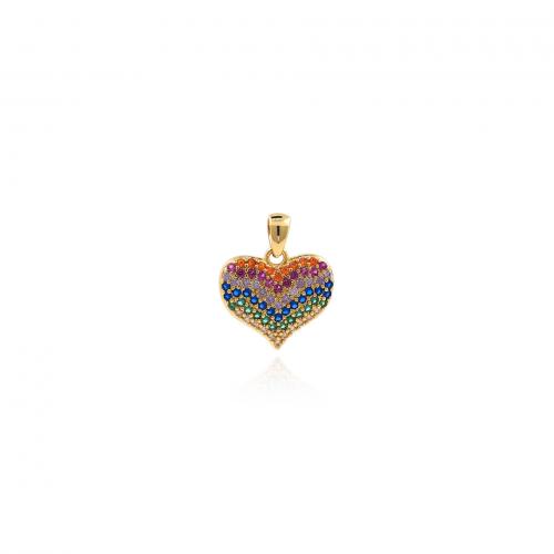 Cubic Zirconia Micro Pave Brass Pendant, Heart, 18K gold plated, fashion jewelry & DIY & micro pave cubic zirconia, mixed colors, nickel, lead & cadmium free, 17x14x2.50mm, Sold By PC