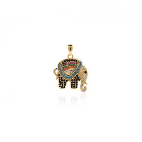 Cubic Zirconia Micro Pave Brass Pendant, Elephant, 18K gold plated, fashion jewelry & DIY & micro pave cubic zirconia, mixed colors, nickel, lead & cadmium free, 23x18x3mm, Sold By PC