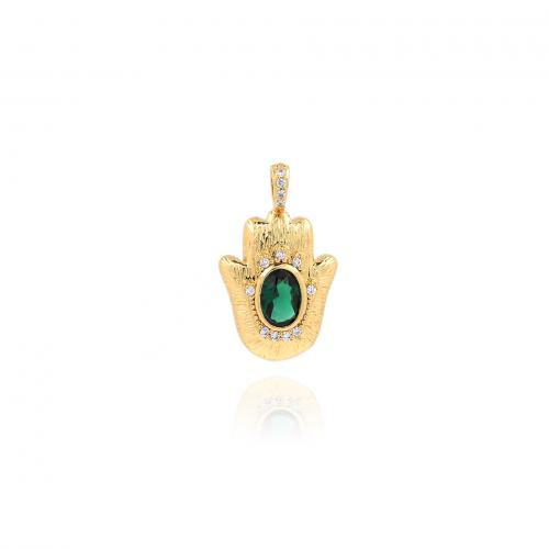 Cubic Zirconia Micro Pave Brass Pendant Hand 18K gold plated fashion jewelry & DIY & micro pave cubic zirconia green nickel lead & cadmium free Sold By PC