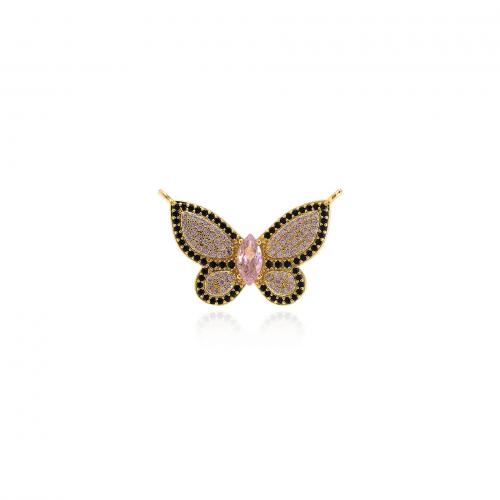 Cubic Zirconia Micro Pave Brass Pendant Butterfly 18K gold plated fashion jewelry & DIY & micro pave cubic zirconia & double-hole mixed colors nickel lead & cadmium free Sold By PC