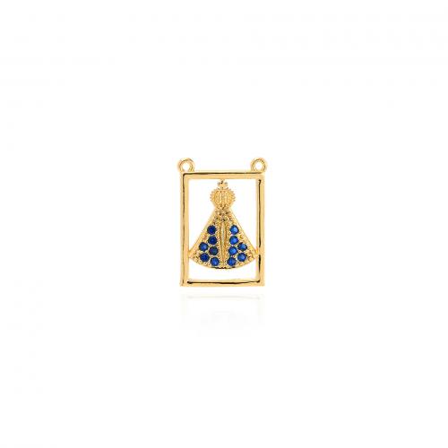Cubic Zirconia Micro Pave Brass Pendant Rectangle 18K gold plated fashion jewelry & DIY & micro pave cubic zirconia & double-hole & hollow blue nickel lead & cadmium free Sold By PC
