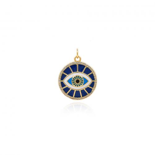 Evil Eye Pendants Brass Flat Round 18K gold plated fashion jewelry & DIY & micro pave cubic zirconia & enamel mixed colors nickel lead & cadmium free Sold By PC