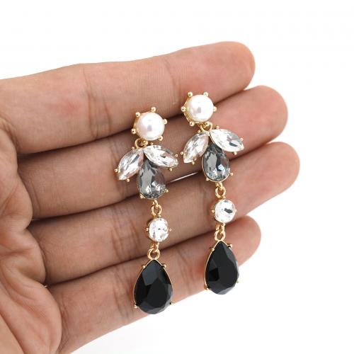Cubic Zirconia Micro Pave Brass Earring, with Plastic Pearl, 18K gold plated, fashion jewelry & micro pave cubic zirconia & for woman, mixed colors, nickel, lead & cadmium free, 10.50x55mm, Sold By Pair